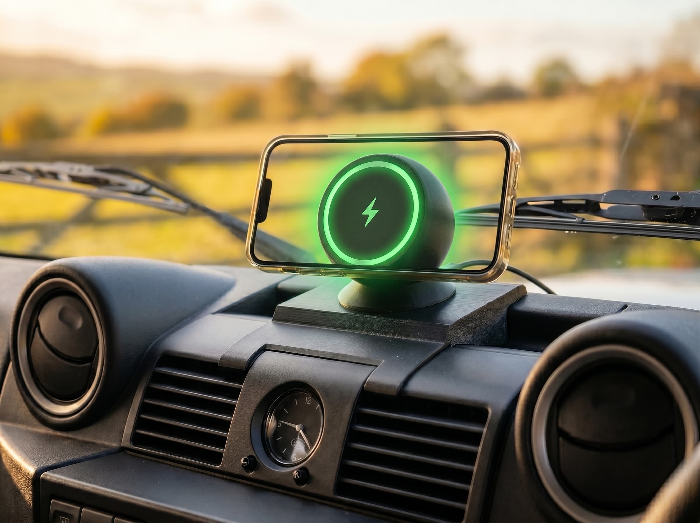Defender Dash Mount System charging an iPhone via MagSafe, studio shot